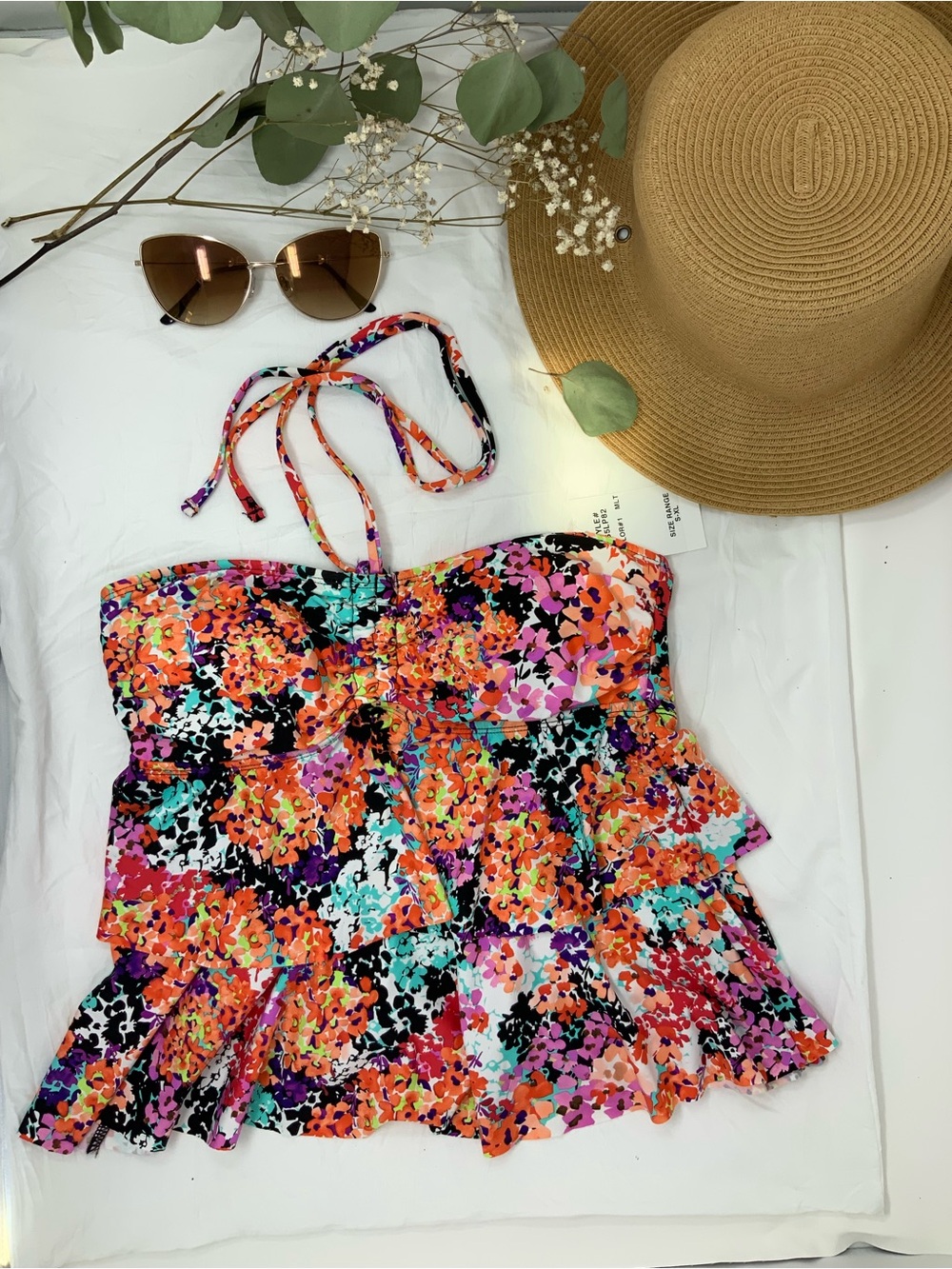 Kenneth Cole Reaction Multicolor Floral Bandeau Tankini